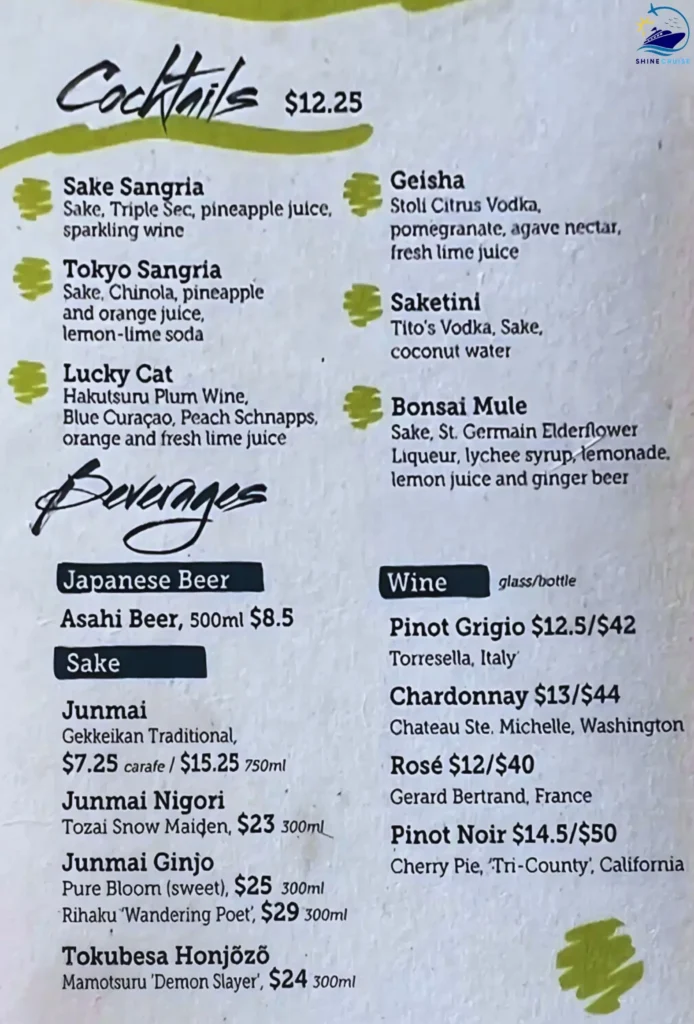 Carnival Bonsai Sushi Bar Menu 2025
