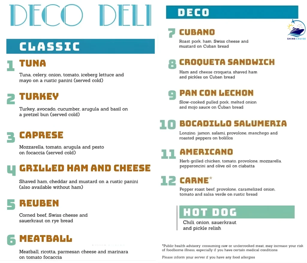 Carnival Deco Deli Menu 