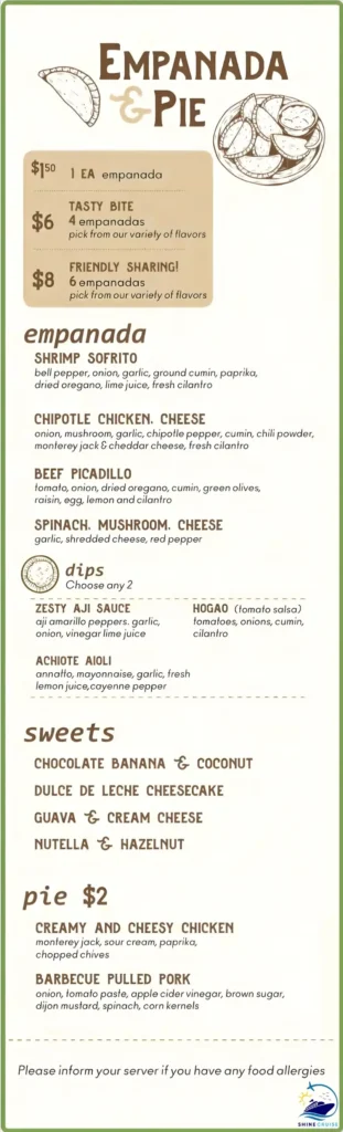 Carnival Empanada and Pie Menu