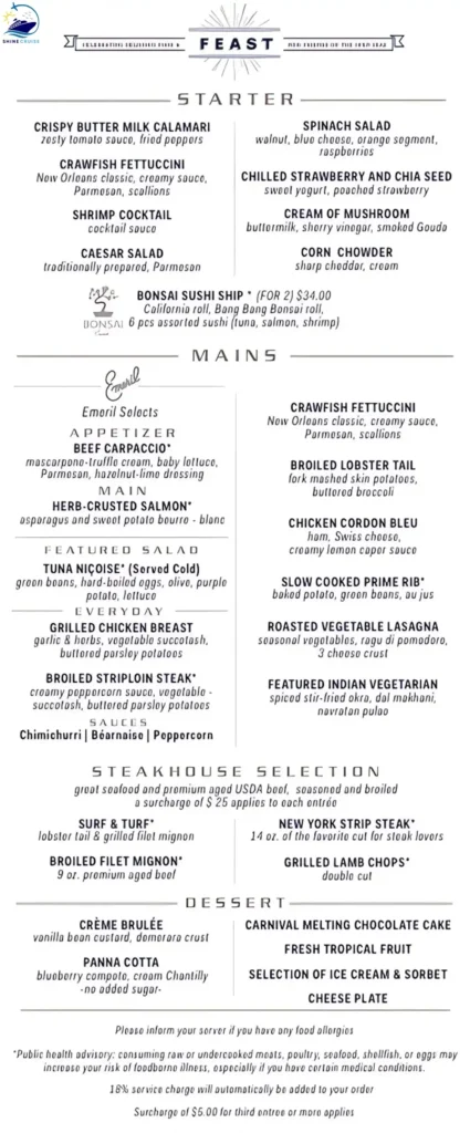 Carnival Elegant Night Menu 2