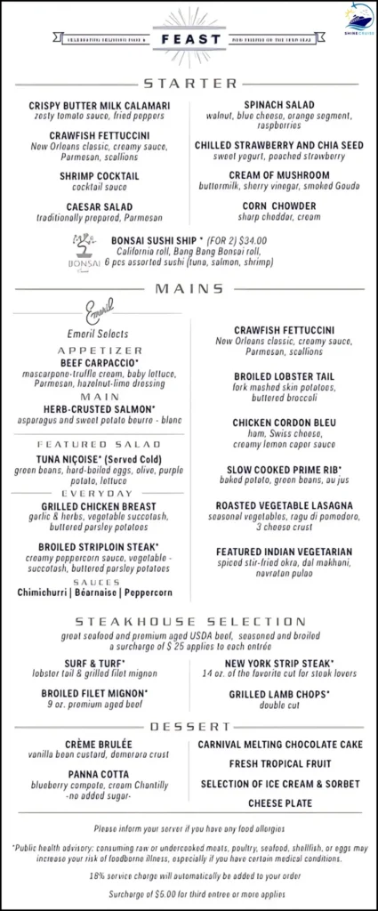 New Carnival Dinner Menu 2025 for night 7