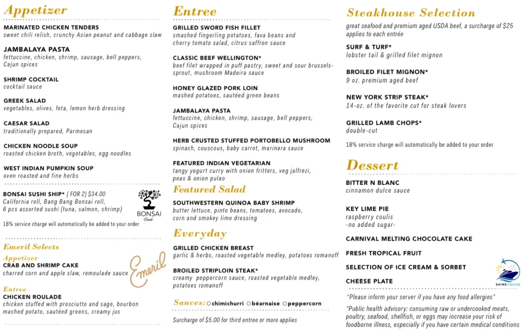 new Carnival Cruise Dinner Menu 2025 for night 4