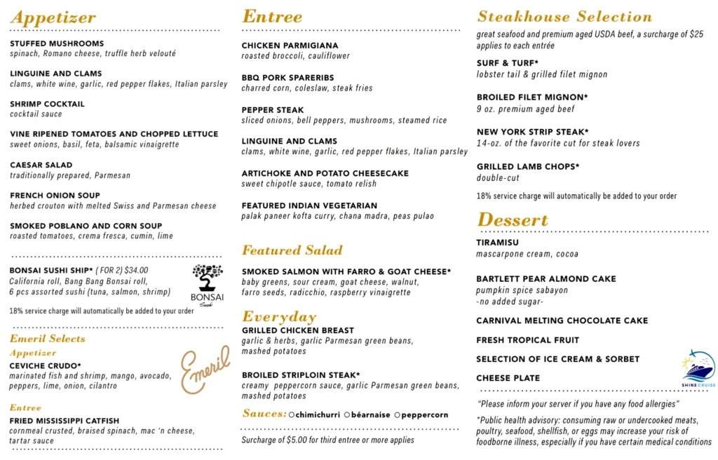 New Carnival Dinner Menu 2025 for night 5