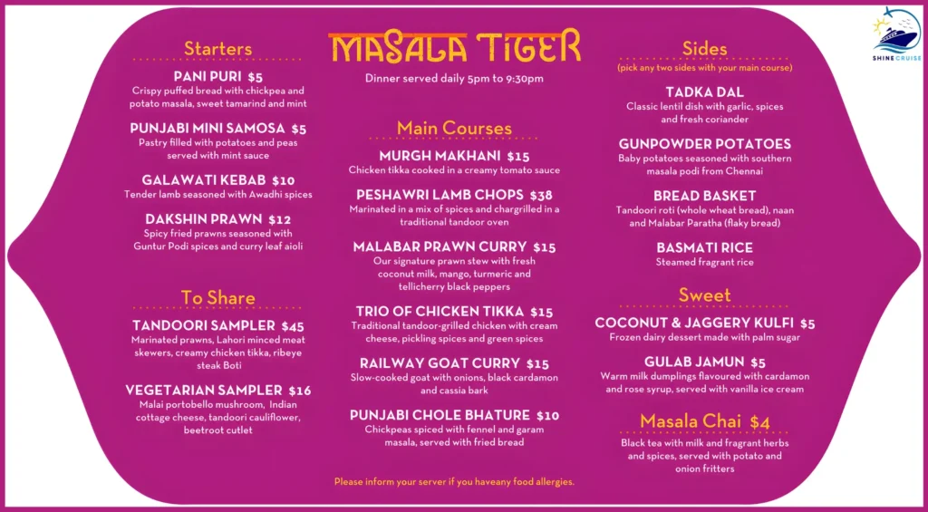 Carnival Masala Tiger Menu 2025