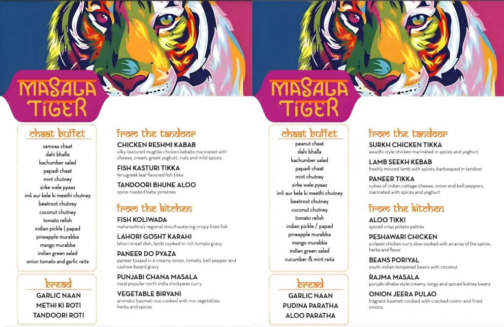Carnival Masala Tiger Menu 1