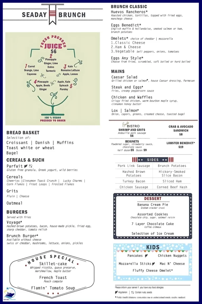 carnival sea day brunch menu 2025