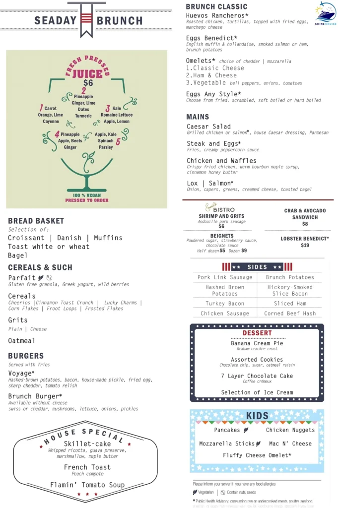 Carnival Seaday Brunch Menu 2025