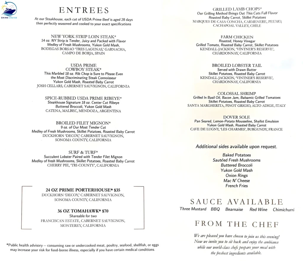 carnival fahrenheit 555 steakhouse prices 2025