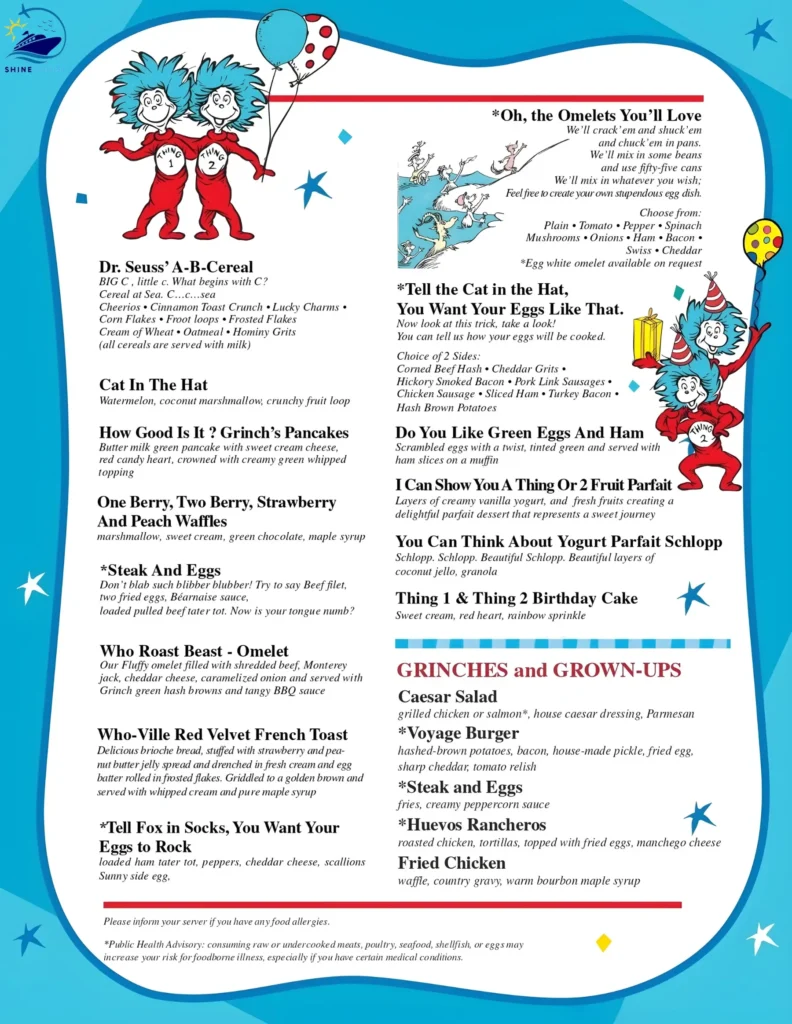 Thing 1 and Thing 2 Birthday breakfast Carnival menu