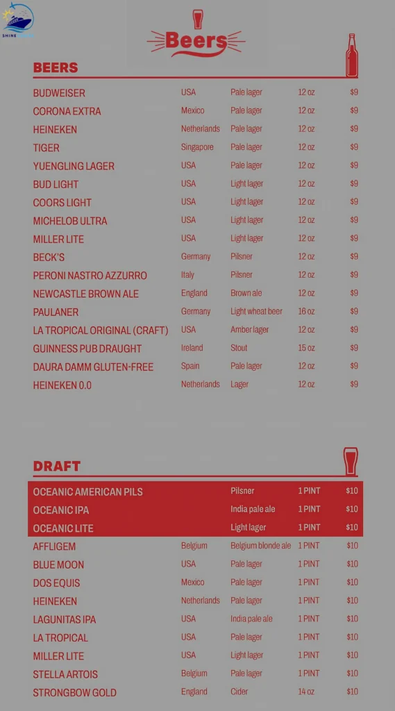 MSC All Star Sports Bar Menu 
msc beer list 