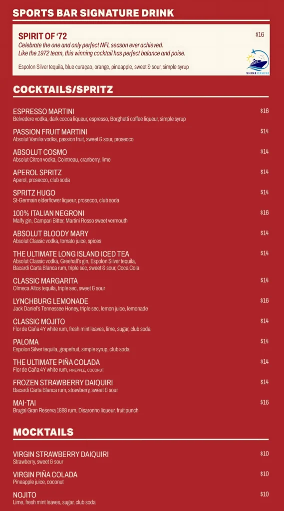 MSC All Star Sports Bar Menu 
msc cocktail menu 