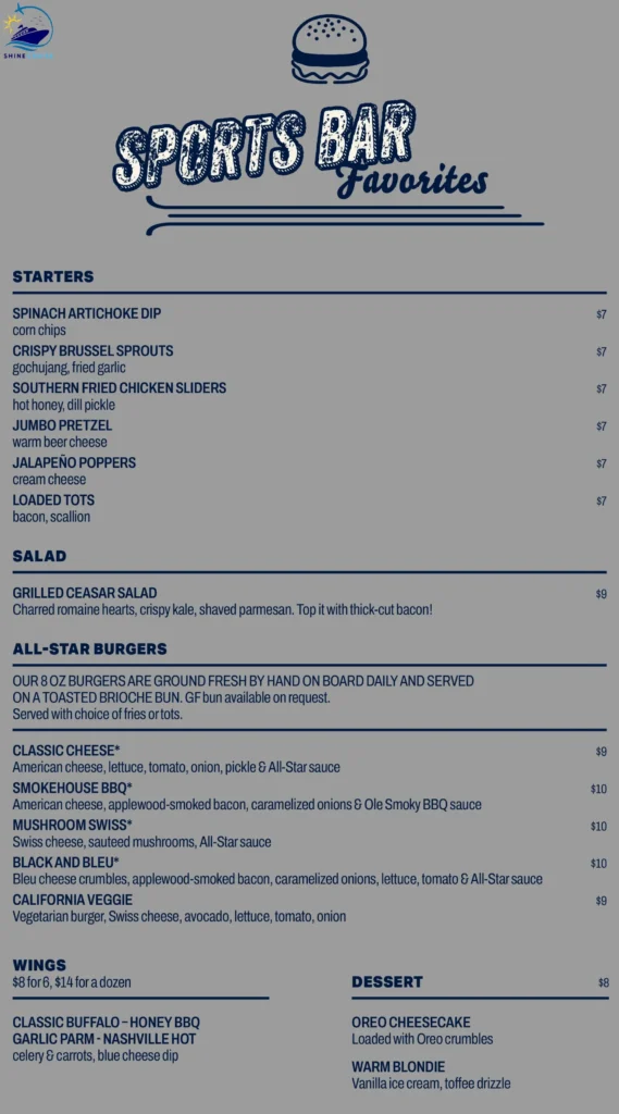 MSC All Star Sports Bar Menu 