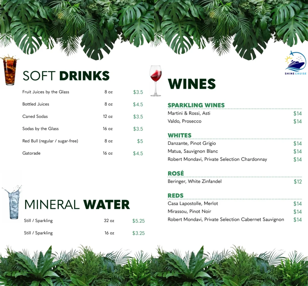 MSC Botanic Garden Bar Menu 
msc drinks prices 2025 