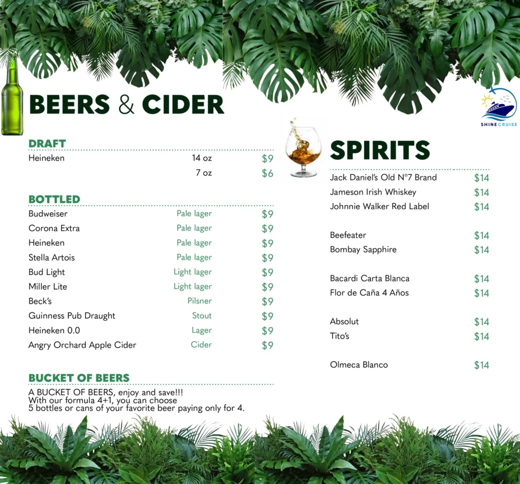 MSC Botanic Garden Bar Menu 
msc drinks prices 