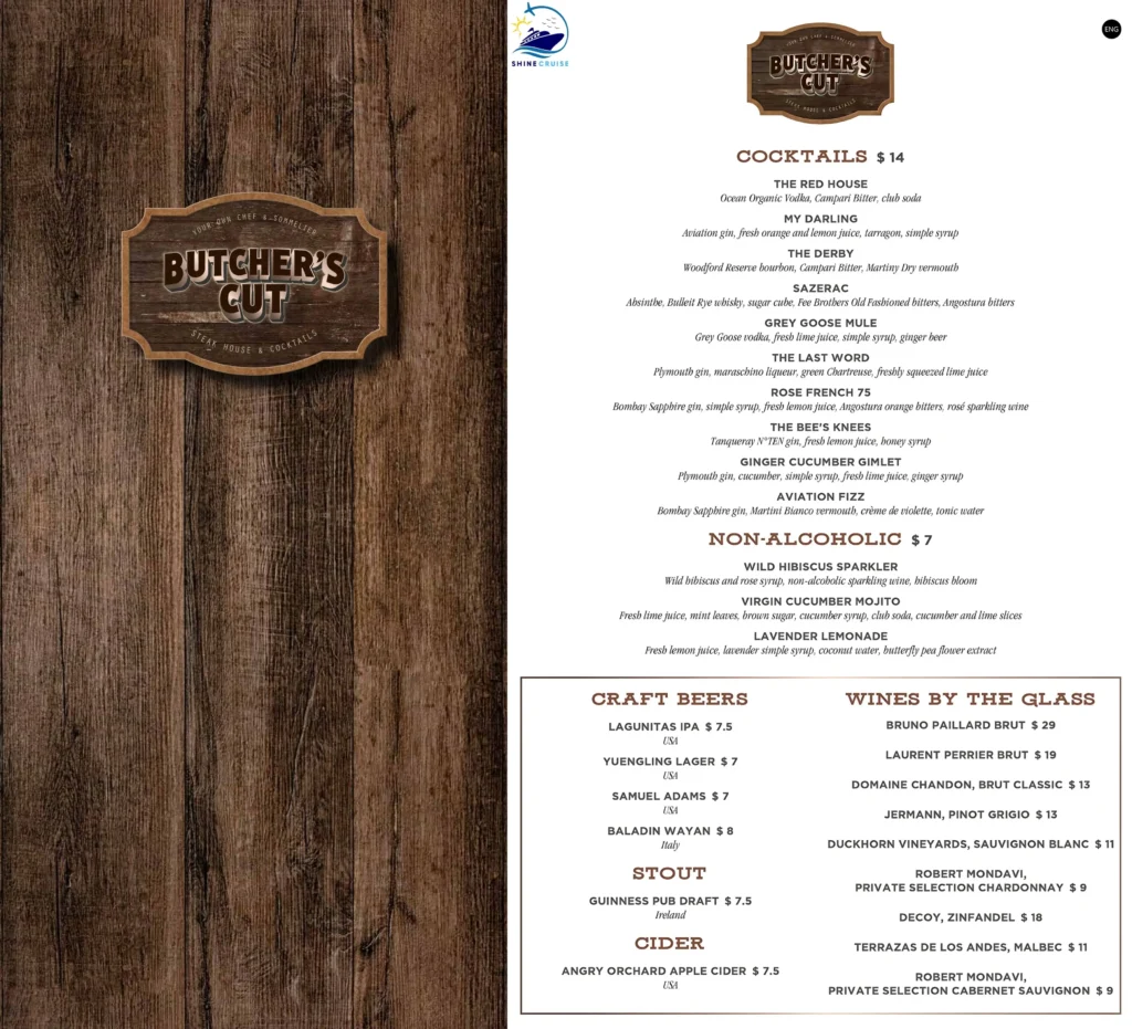 MSC Butcher’s Cut Menu  
msc cruise drinks prices