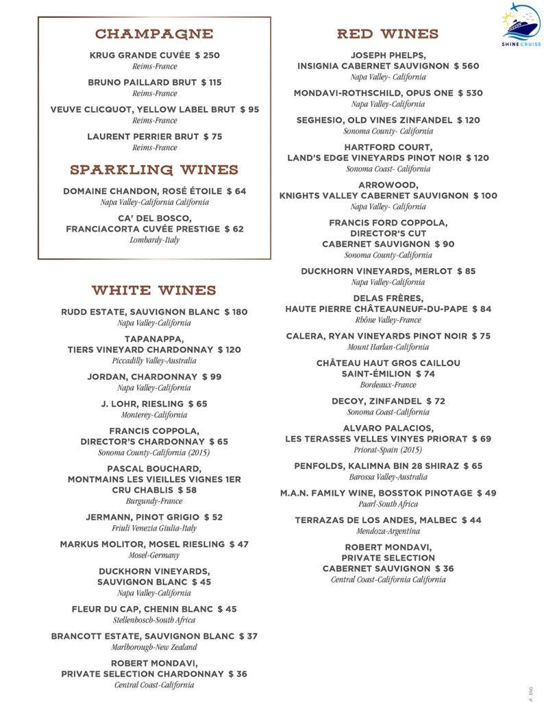 MSC Butcher’s Cut Menu 
msc cruises drinks menu  