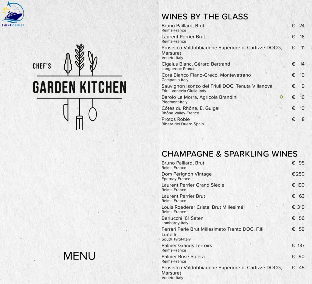 MSC Chef’s Garden Kitchen Menu 
msc beverage menu