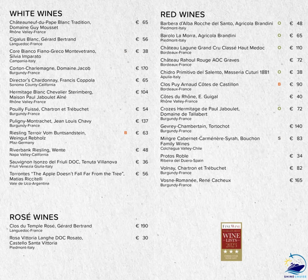 MSC Chef’s Garden Kitchen Menu
msc bar menus  