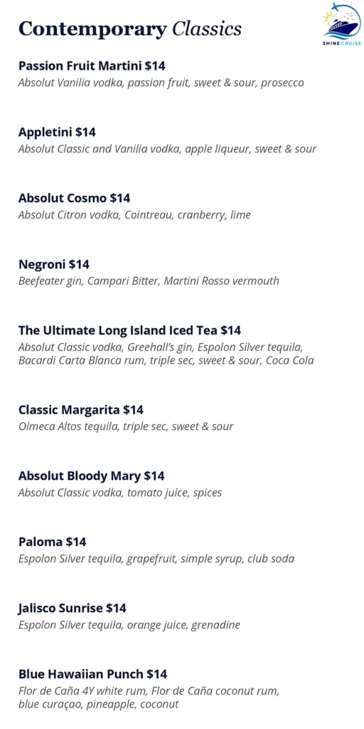 MSC Cocktails Menu 