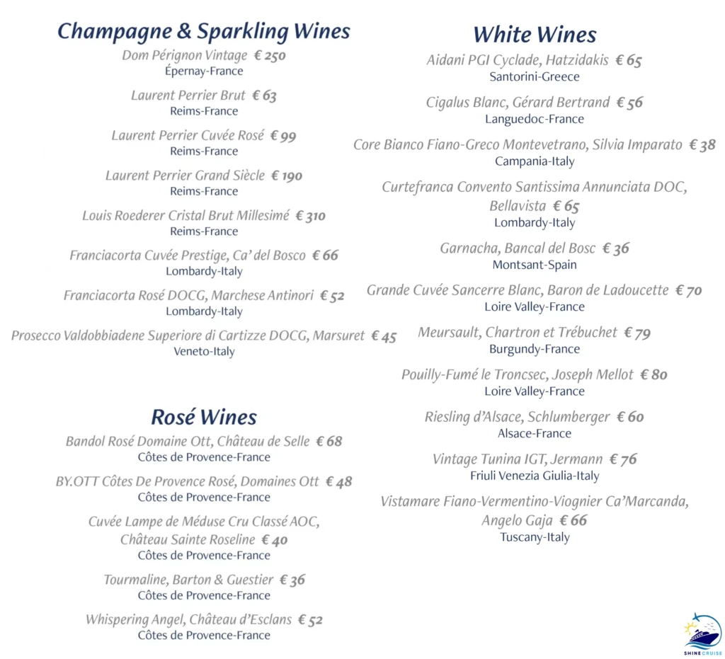 MSC La Pescaderia Menu 
msc drinks menu prices 