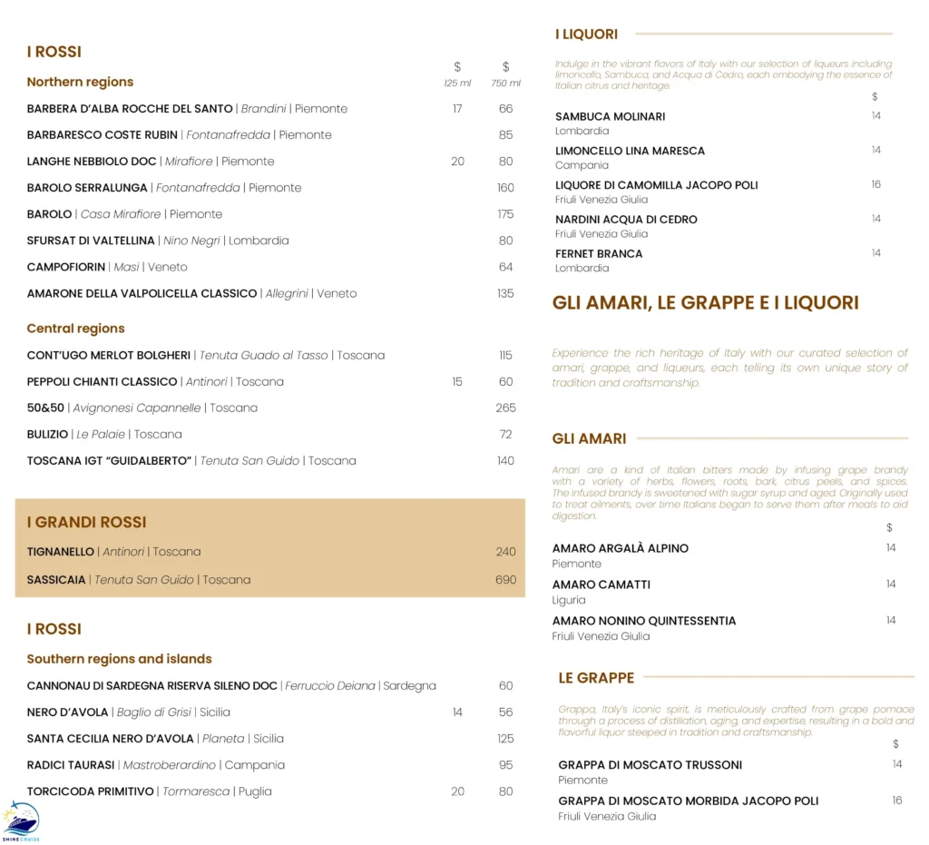 MSC Eataly Menu 
msc drinks prices 2025