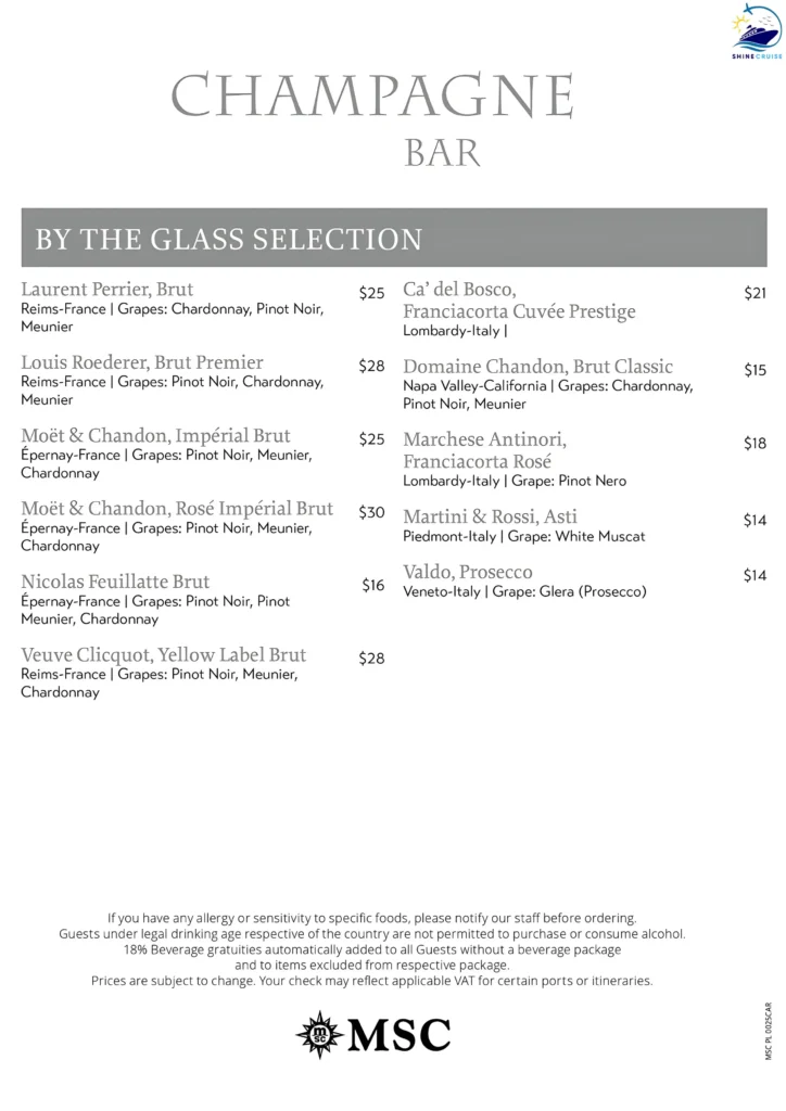 MSC Champagne Bar Menu
msc drink list  