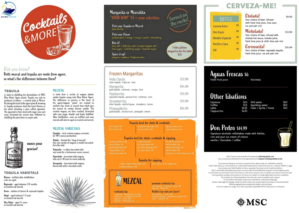 MSC Hola Tacos & Cantina Menu
msc cruise drink menu
 
