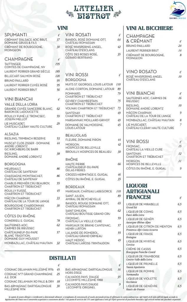 MSC L’Atelier Bistrot Menu 
msc bar menu 2025 