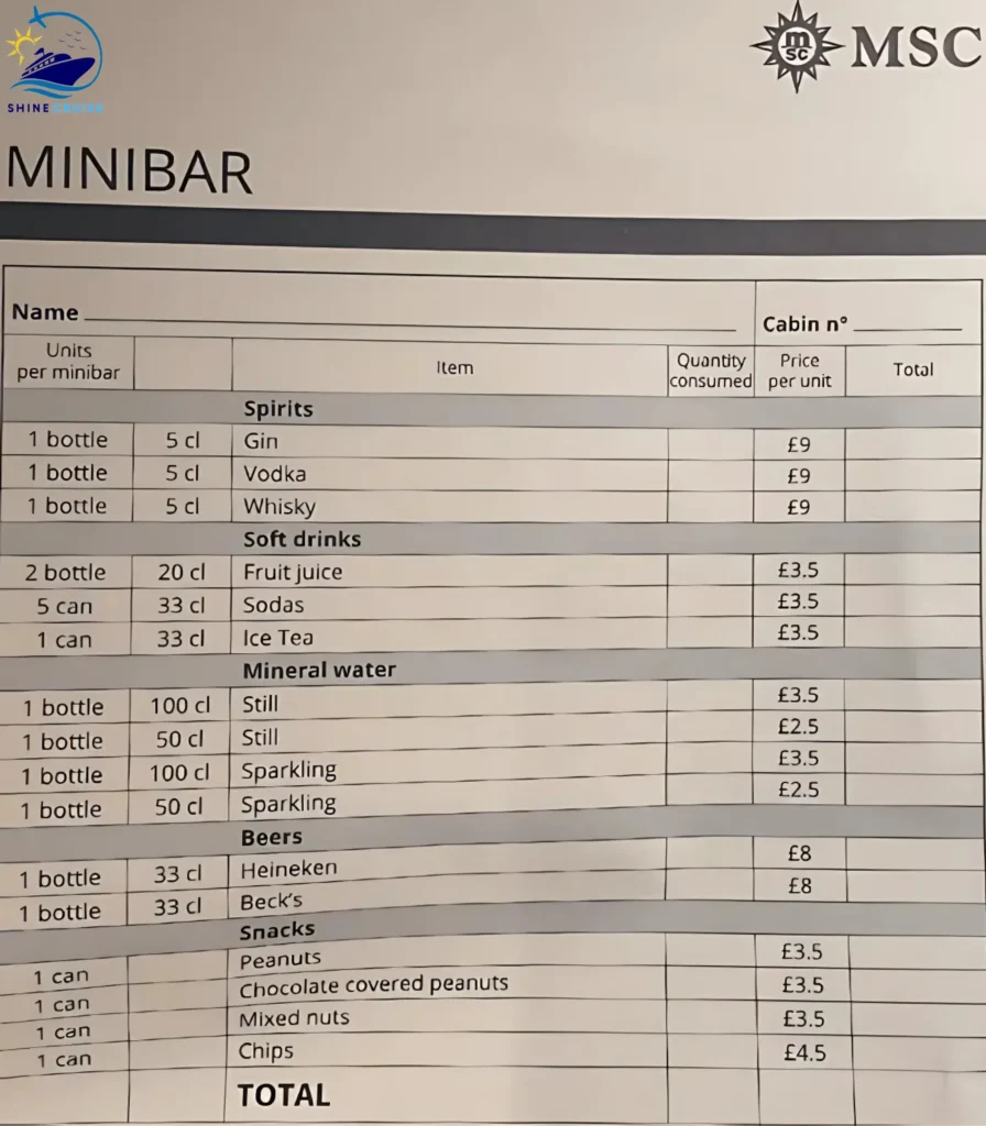 MSC Mini Bar Menu 
msc mini bar prices 

