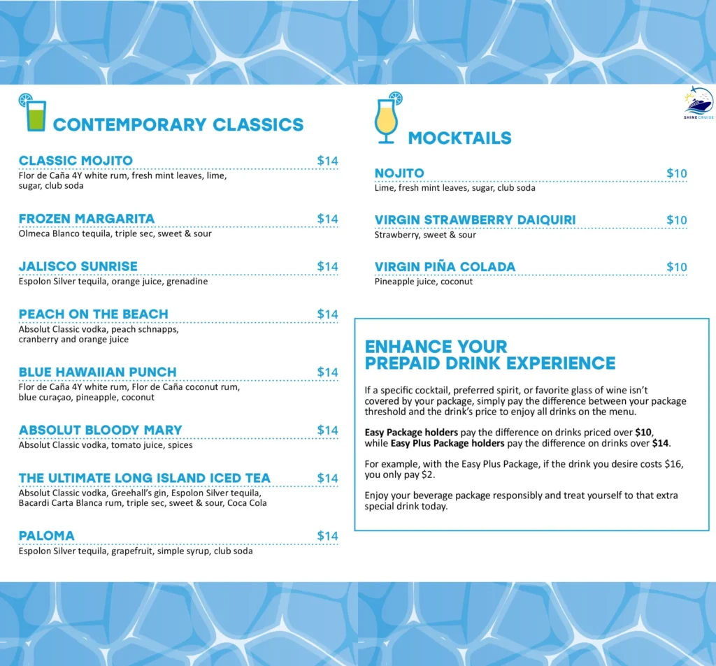 MSC Pool Bar Menu 
msc cruise drink menu 