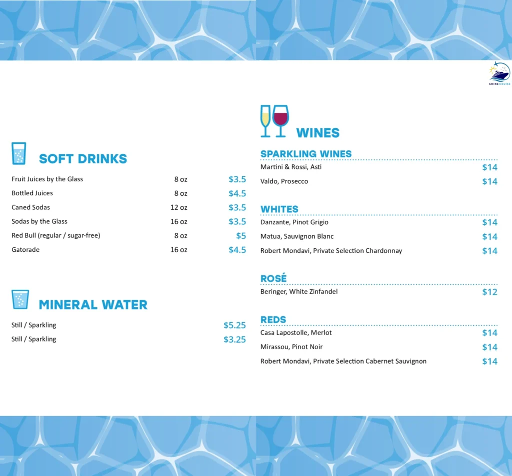 MSC Pool Bar Menu 
msc drinks menu prices