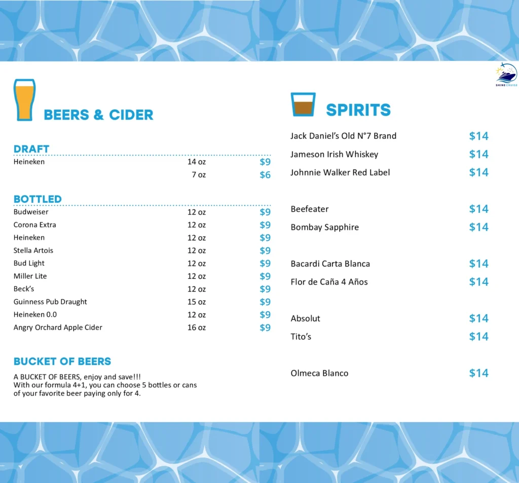 MSC Pool Bar Menu 
msc drinks prices