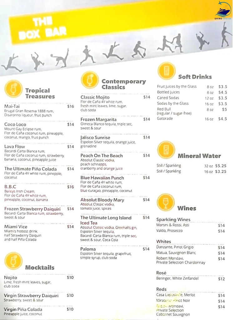 MSC Box Bar Menu 
msc drinks menu prices 