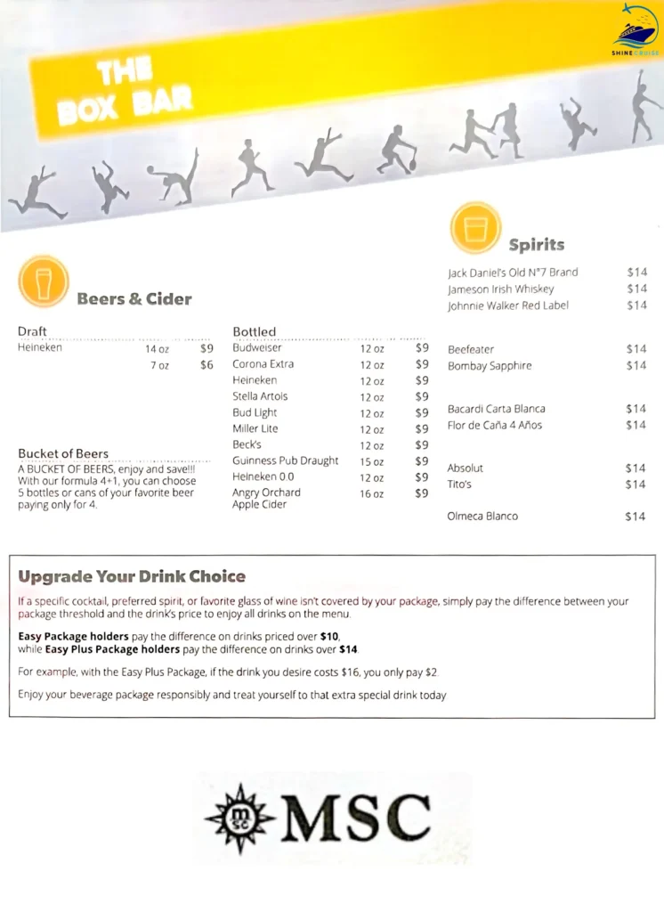 MSC Box Bar Menu 
msc cruise drink menu 