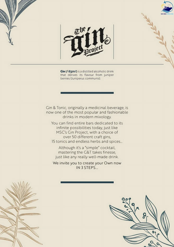 MSC The Gin Project Menu 
msc bar menu 2025 