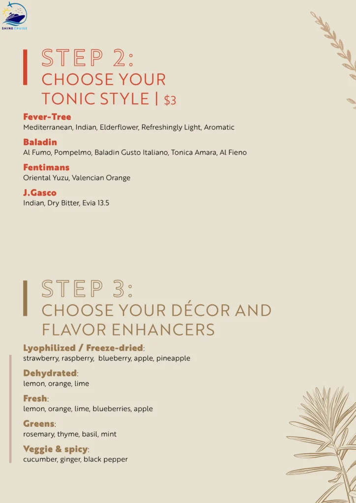MSC The Gin Project Menu 
msc drinks menu 2025 