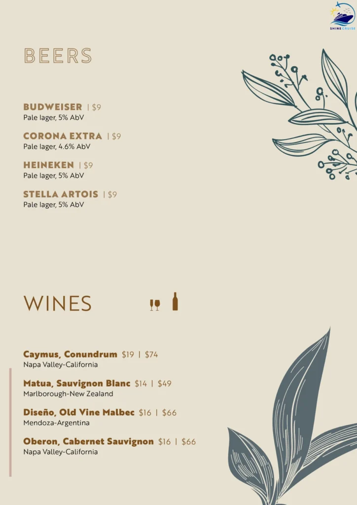 MSC The Gin Project Menu 
msc cruises drink prices 2025 
