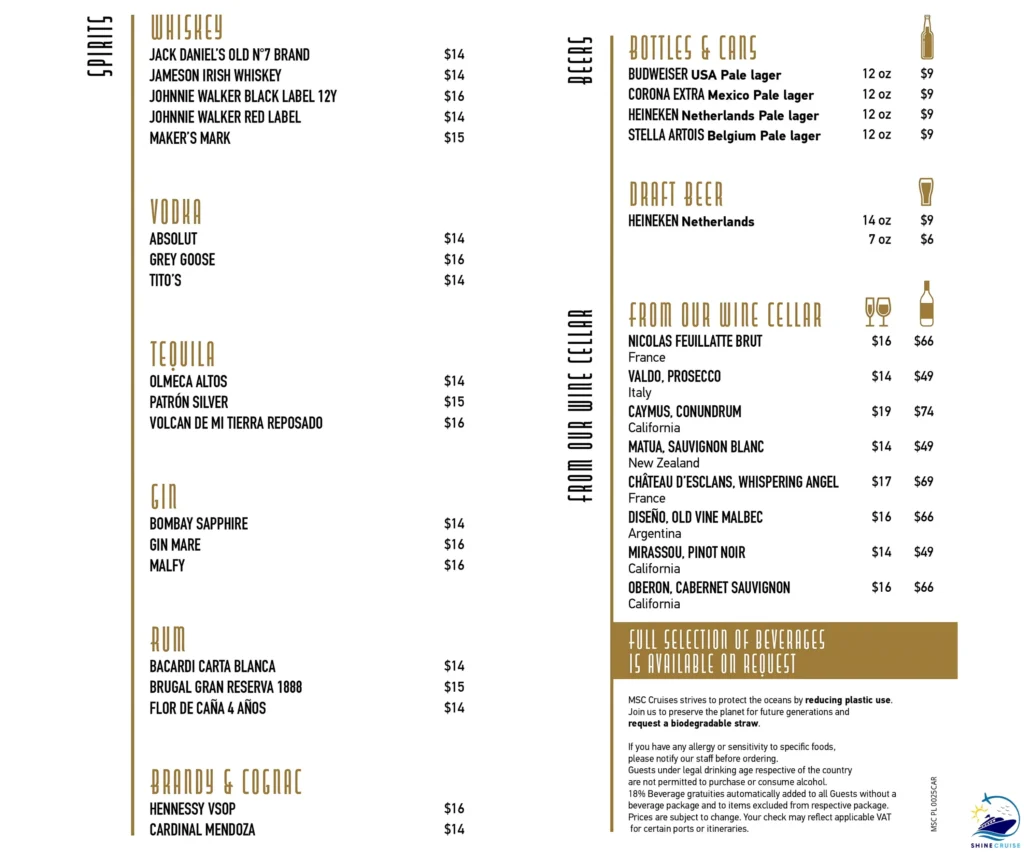 MSC The Loft Menu 
msc beverage menu 