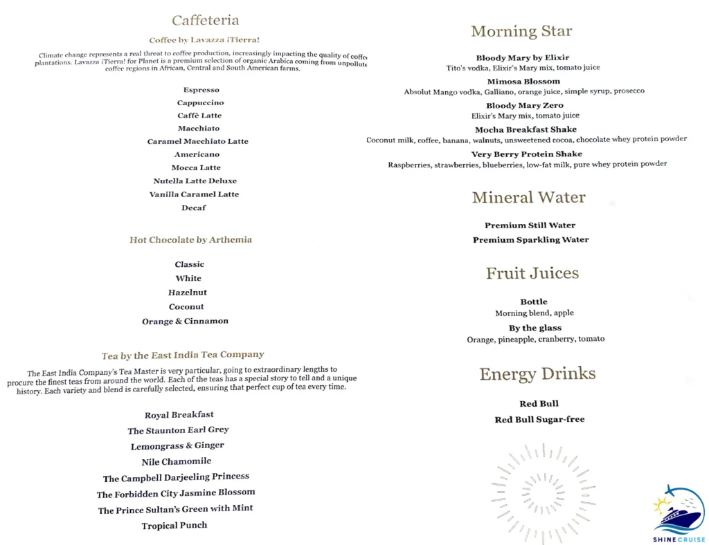 MSC Top Sail Lounge Menu 
msc drink prices 2025 