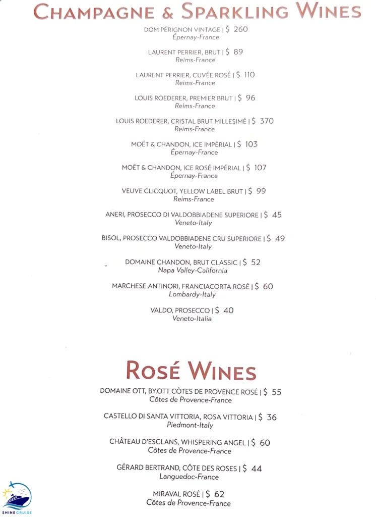 MSC Wine Bar Menu 
msc drinks price list 