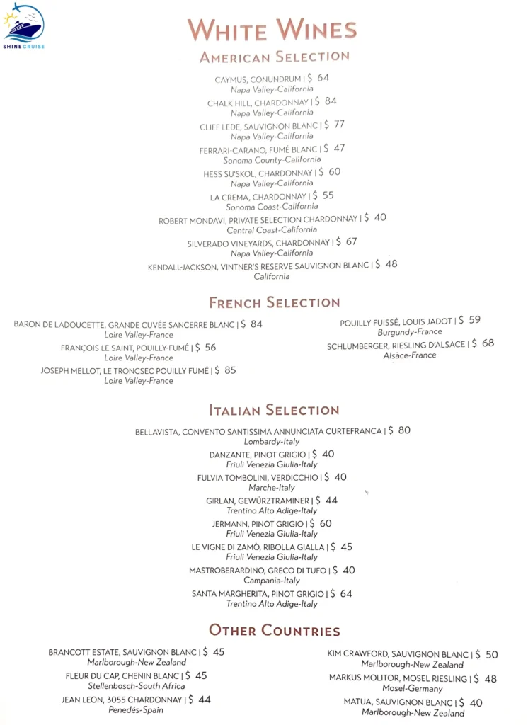 MSC Wine Bar Menu 
msc cruises drinks menu 