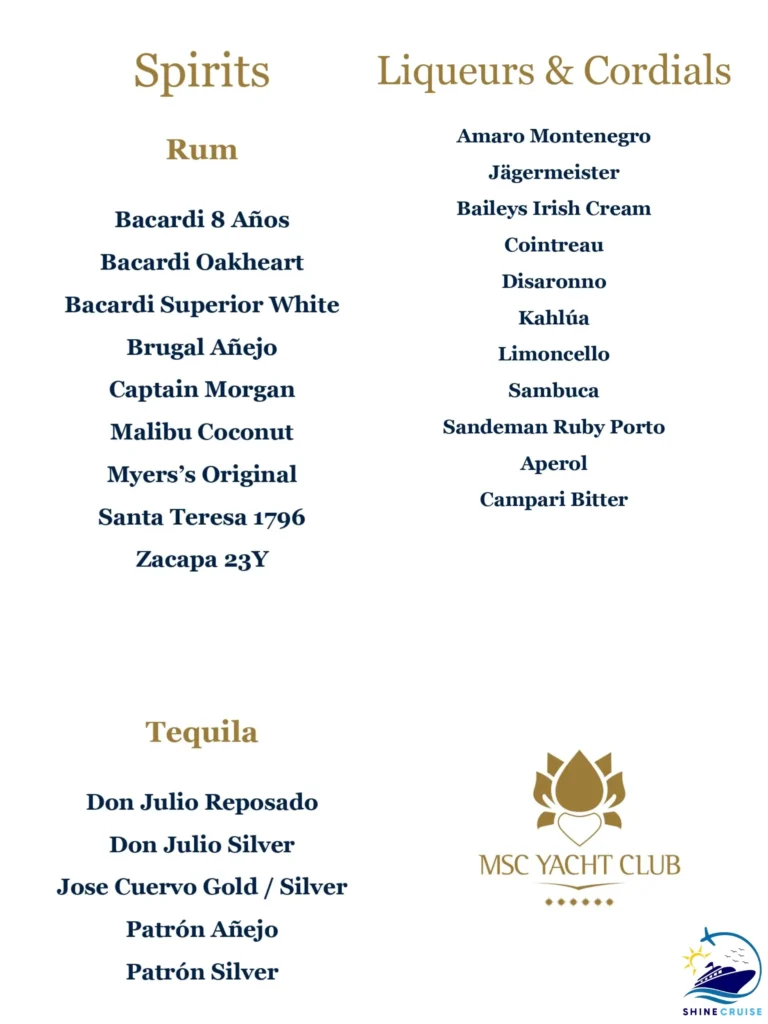 MSC Yacht Club Drink Menu 