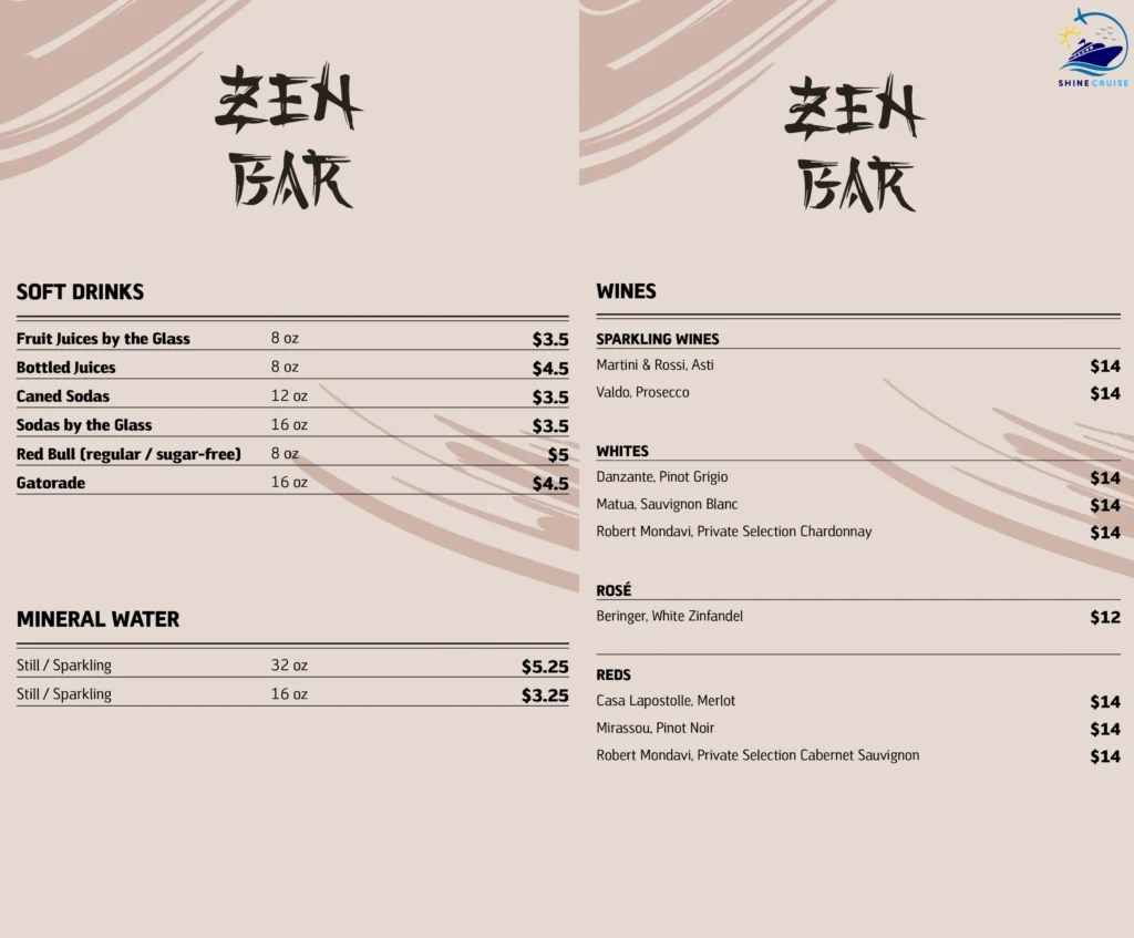 MSC Zen Bar Menu 
msc cruises drink menu 