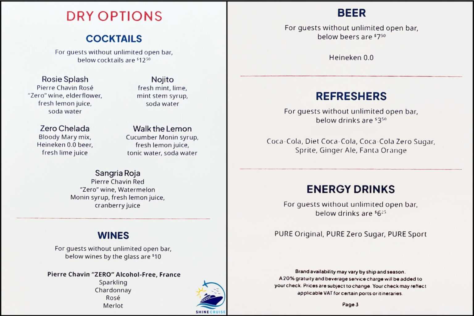 NCL More at Sea Drink Menu 2025 with Prices for all Ships