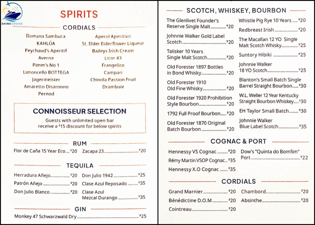 NCL More at Sea Drink Menu 2025 with Prices for all Ships