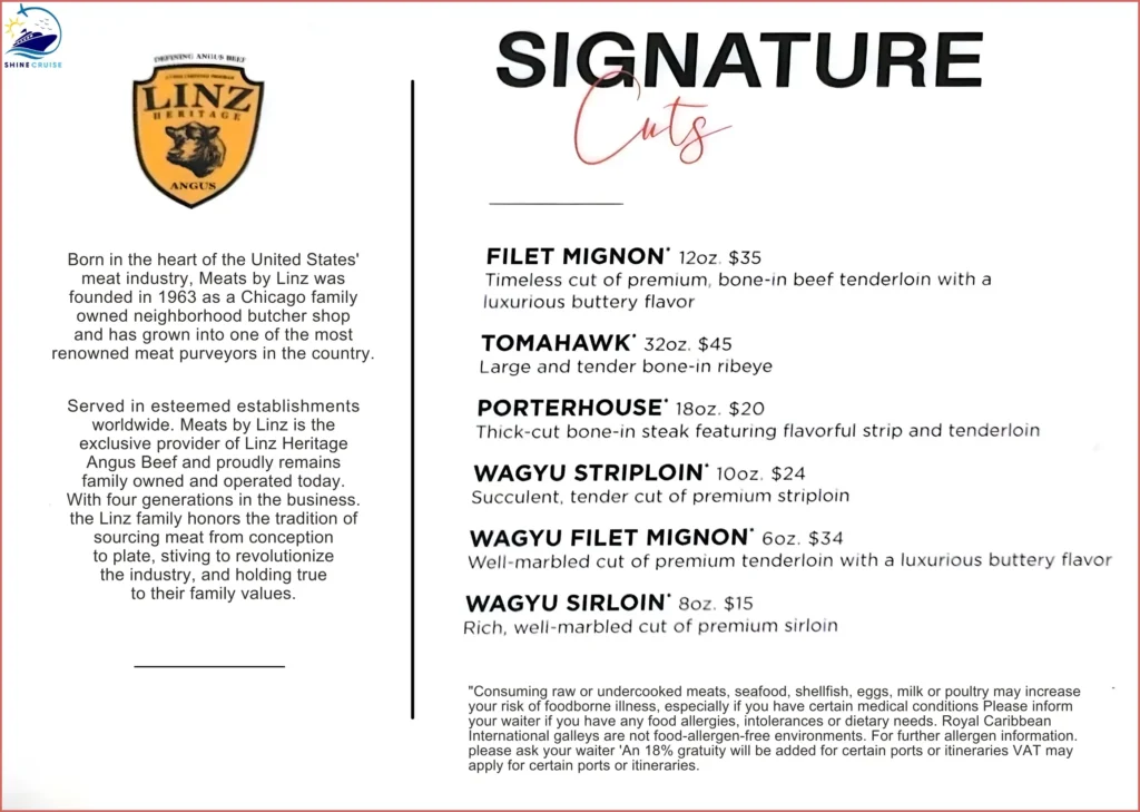 Royal Caribbean Chops Grille Dinner Menu