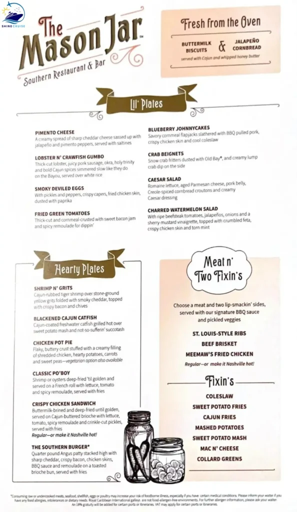 Royal Caribbean Mason Jar Dinner Menu
