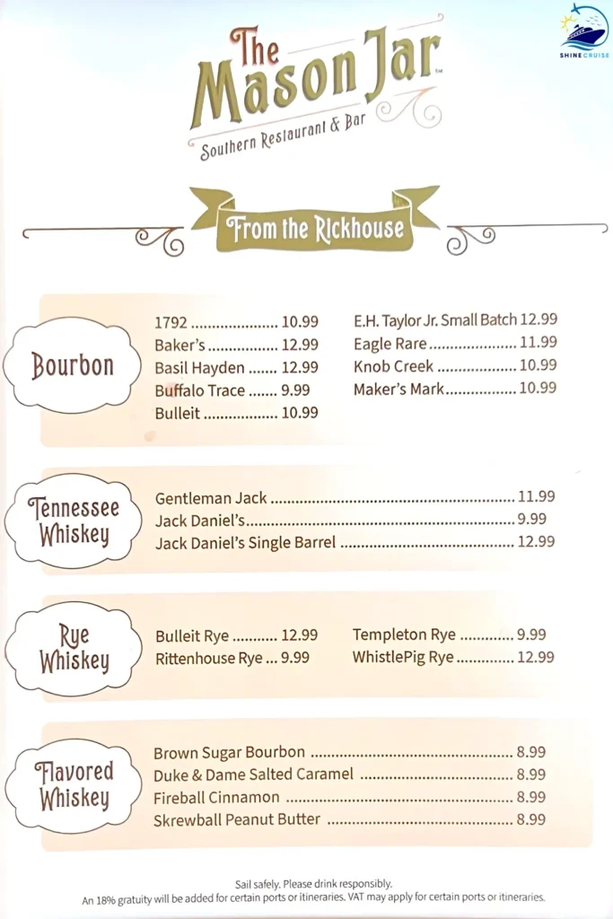 Royal Caribbean Mason Jar Bar Menu