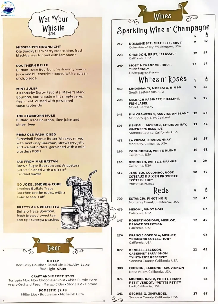 Royal Caribbean Mason Jar Drink Menu