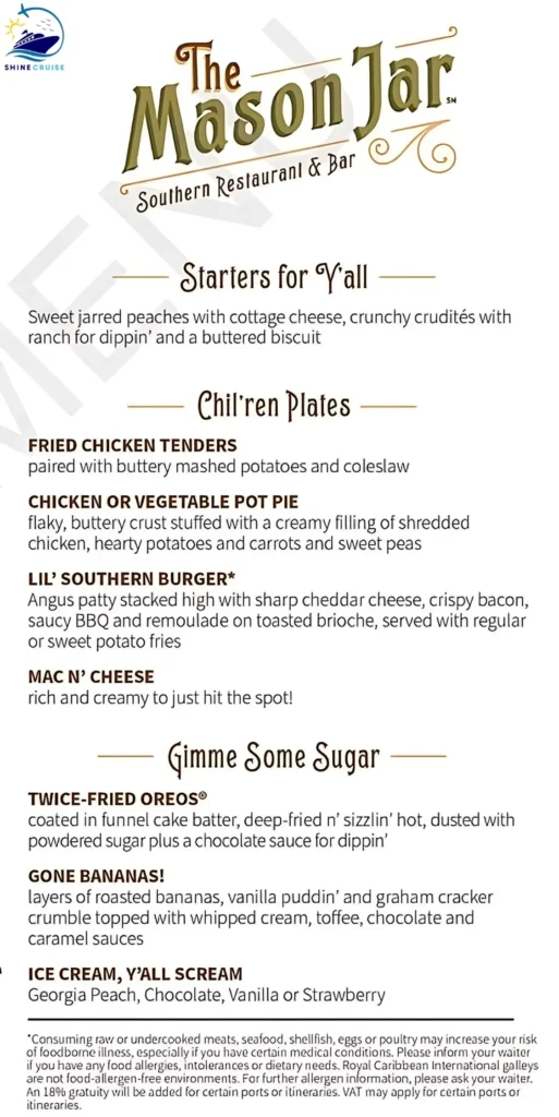 Royal Caribbean Mason Jar Kid Menu